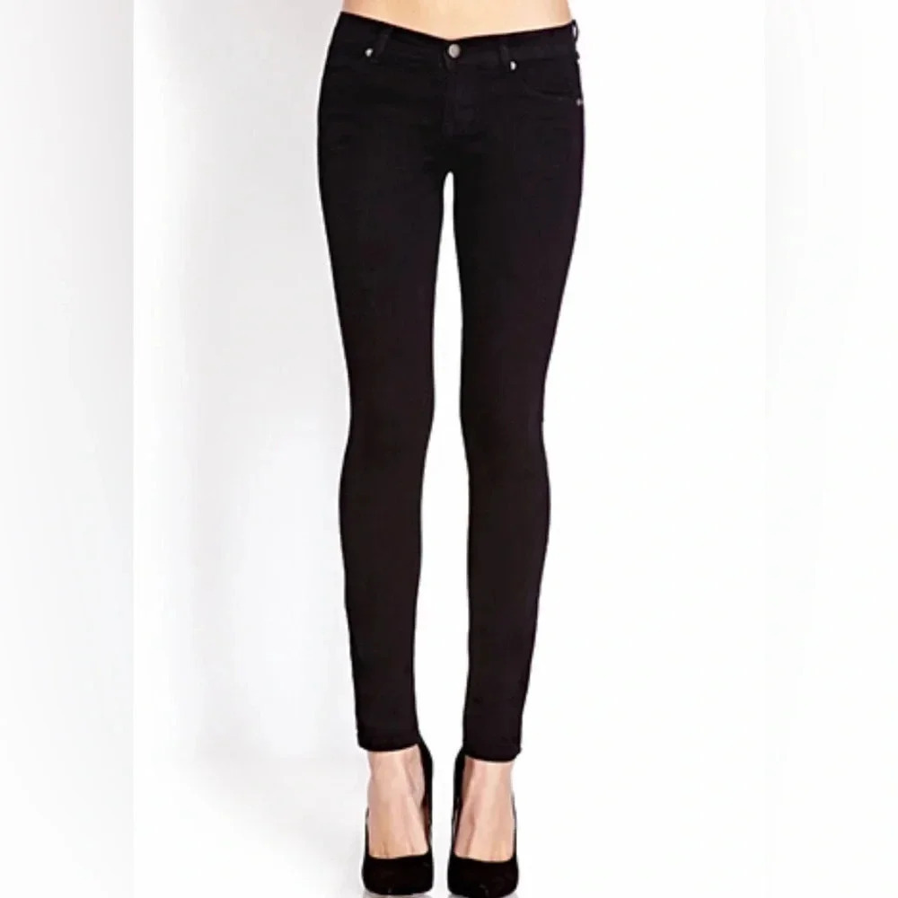 FOREVER 21 stretchy skinny jeans button zipper closure black size 28